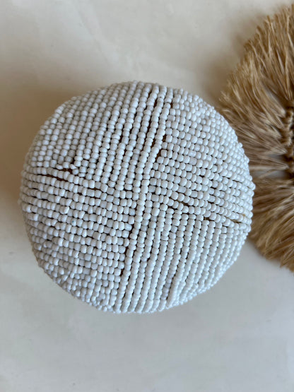 Bamboe doosje met kraaltjes - Rond - Wit