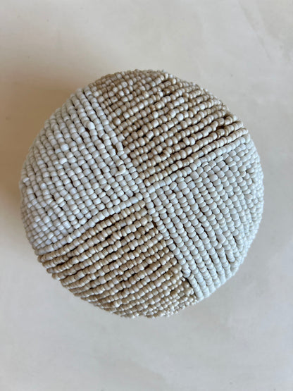 Bamboe doosje met kraaltjes - Rond - Beige/Wit